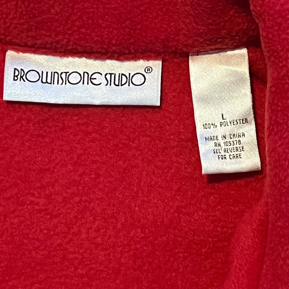 Brownstone Studio Red Fleece Button Front Coat Jacket Pockets Womens Large L - Picture 3 of 4